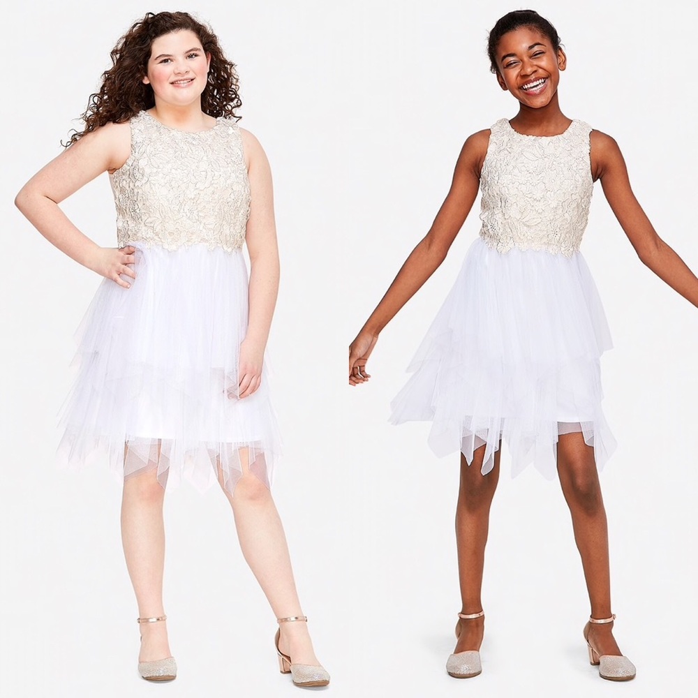 Justice Sleeveless white and cream fairy hem dress